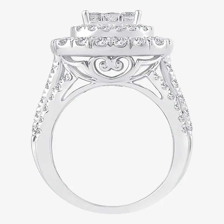 3 CT.T.W. Natural Diamond Cushion Shape Side Stone Halo Engagement Ring in 10K or 14K White Gold