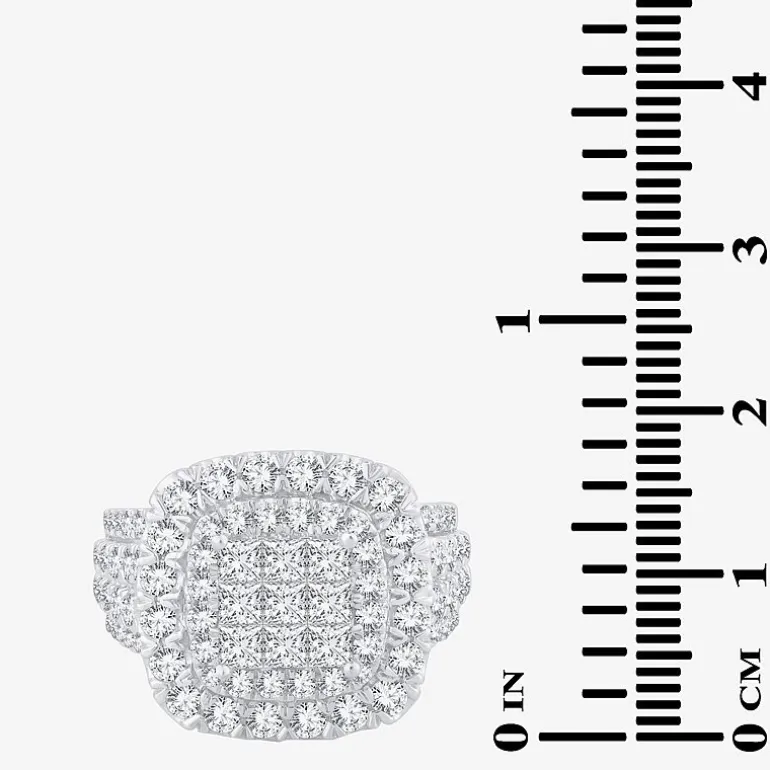 3 CT.T.W. Natural Diamond Cushion Shape Side Stone Halo Engagement Ring in 10K or 14K White Gold