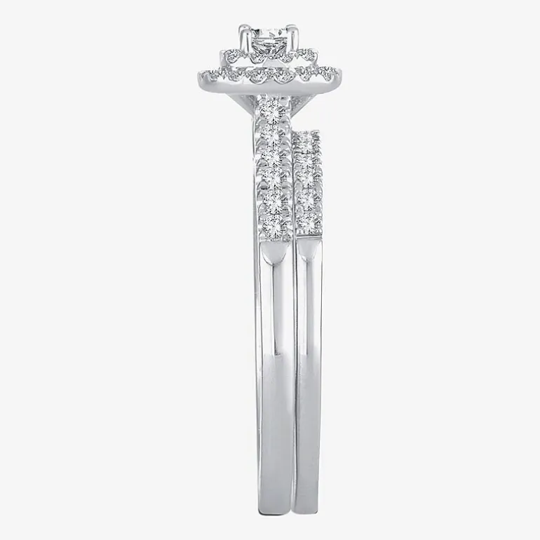 1/2 CT.T.W. Natural Diamond Halo Bridal Set 10K or 14K White Gold