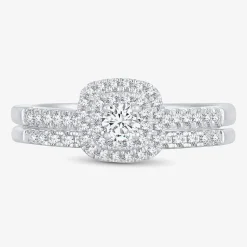 1/2 CT.T.W. Natural Diamond Halo Bridal Set 10K or 14K White Gold
