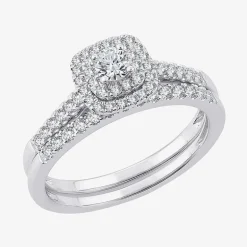 1/2 CT.T.W. Natural Diamond Halo Bridal Set 10K or 14K White Gold