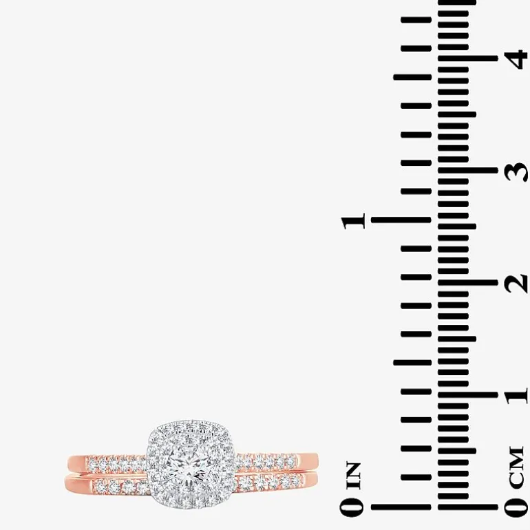 1/2 CT.T.W. Natural Diamond Halo Bridal Set 10K or 14K White Gold
