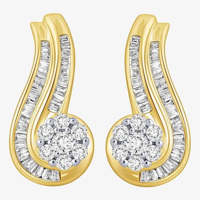 3/4 CT.T.W. Natural Diamond 10K Gold Swirl Earrings