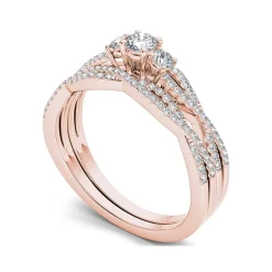 1/2 CT.T.W. Natural Diamond 14K Rose Gold Crossover Bridal Ring Set