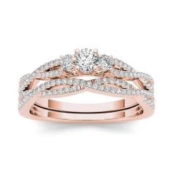 1/2 CT.T.W. Natural Diamond 14K Rose Gold Crossover Bridal Ring Set
