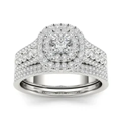 1 CT.T.W. Natural Diamond 10K White Gold Bridal Set