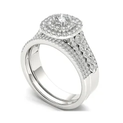 1 CT.T.W. Natural Diamond 10K White Gold Bridal Set