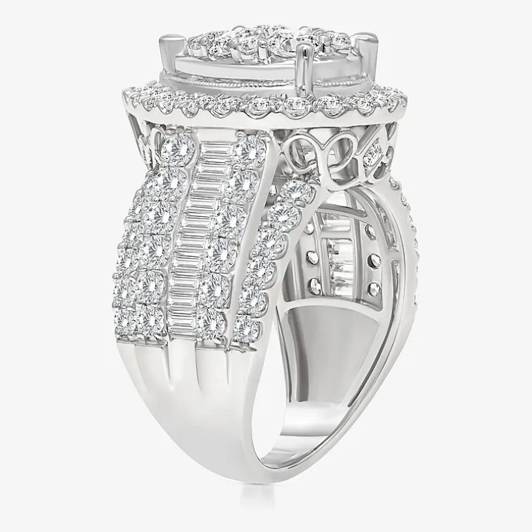 4 CT.T.W. Natural Diamond Pear Shape Side Stone Halo Engagement Ring in 10K or 14K White Gold