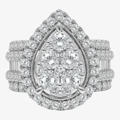 4 CT.T.W. Natural Diamond Pear Shape Side Stone Halo Engagement Ring in 10K or 14K White Gold