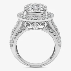 4 CT.T.W. Natural Diamond Pear Shape Side Stone Halo Engagement Ring in 10K or 14K White Gold