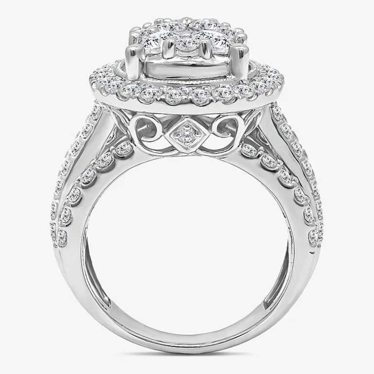4 CT.T.W. Natural Diamond Pear Shape Side Stone Halo Engagement Ring in 10K or 14K White Gold