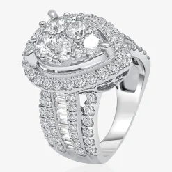 4 CT.T.W. Natural Diamond Pear Shape Side Stone Halo Engagement Ring in 10K or 14K White Gold