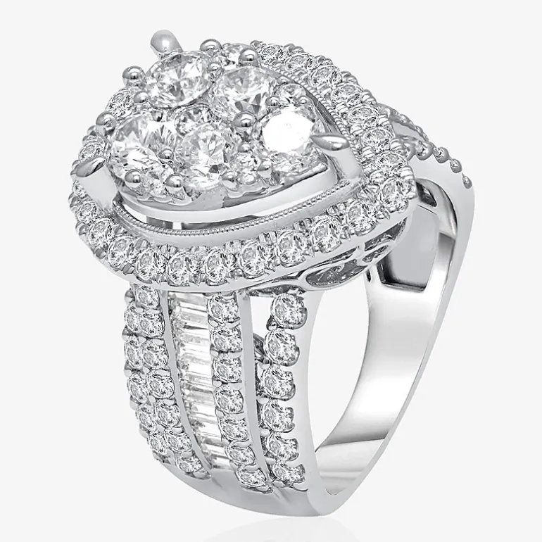 4 CT.T.W. Natural Diamond Pear Shape Side Stone Halo Engagement Ring in 10K or 14K White Gold