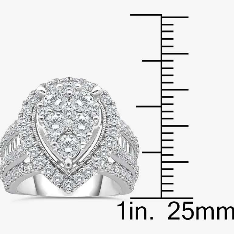 4 CT.T.W. Natural Diamond Pear Shape Side Stone Halo Engagement Ring in 10K or 14K White Gold