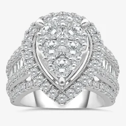 4 CT.T.W. Natural Diamond Pear Shape Side Stone Halo Engagement Ring in 10K or 14K White Gold
