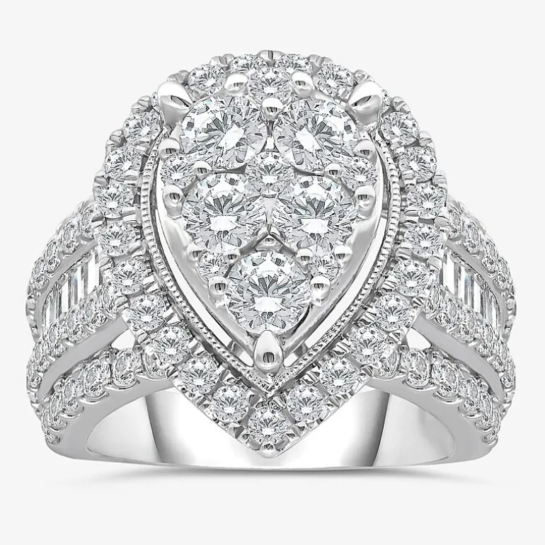 4 CT.T.W. Natural Diamond Pear Shape Side Stone Halo Engagement Ring in 10K or 14K White Gold