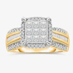 1 CT.T.W. Natural Diamond Princess-Cut Multi-Top Ring in White or Yellow 10K or 14K Gold