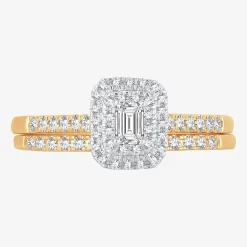 1/2 CT.T.W. Natural Diamond Side Stone Halo Bridal Set in 10K or 14K Gold