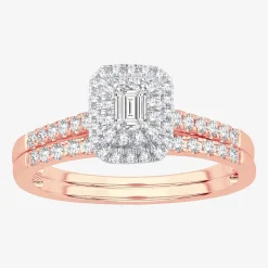 1/2 CT.T.W. Natural Diamond Side Stone Halo Bridal Set in 10K or 14K Gold