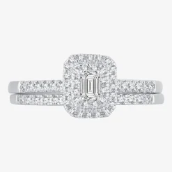 1/2 CT.T.W. Natural Diamond Side Stone Halo Bridal Set in 10K or 14K Gold