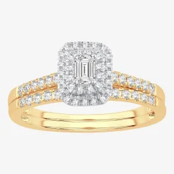1/2 CT.T.W. Natural Diamond Side Stone Halo Bridal Set in 10K or 14K Gold
