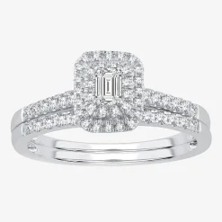 1/2 CT.T.W. Natural Diamond Side Stone Halo Bridal Set in 10K or 14K Gold