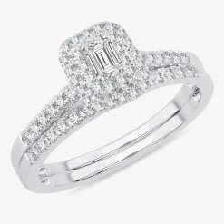 1/2 CT.T.W. Natural Diamond Side Stone Halo Bridal Set in 10K or 14K Gold