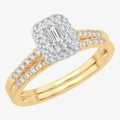 1/2 CT.T.W. Natural Diamond Side Stone Halo Bridal Set in 10K or 14K Gold