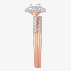 1/2 CT.T.W. Natural Diamond Side Stone Halo Bridal Set in 10K or 14K Gold