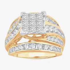 3 CT.T.W. Natural Diamond Side Stone Engagement Ring in 10K or 14K Gold