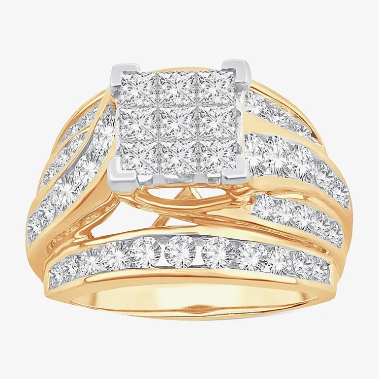 3 CT.T.W. Natural Diamond Side Stone Engagement Ring in 10K or 14K Gold