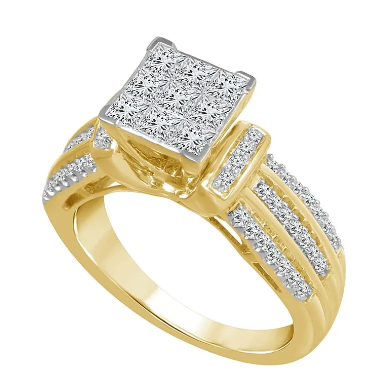 1 CT.T.W. Natural Diamond Side Stone Engagement Ring in 10K or 14K Gold