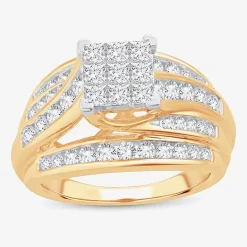 1 1/2 CT.T.W. Natural Diamond Side Stone Engagement Ring in 10K or 14K Gold