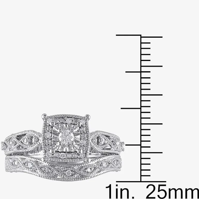 1/5 CT.T.W. Natural Diamond Sterling Silver Vintage Style Bridal Set