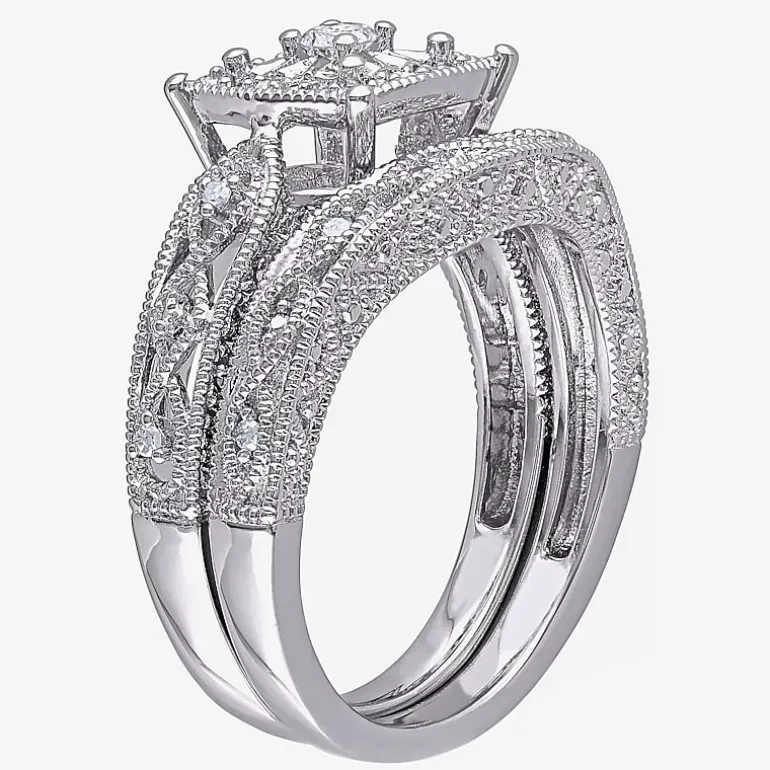 1/5 CT.T.W. Natural Diamond Sterling Silver Vintage Style Bridal Set
