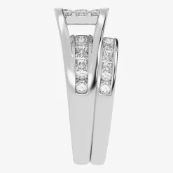 2 CT.T.W. Natural Princess & Round Diamond 10K or 14K White Gold Bridal Ring Set