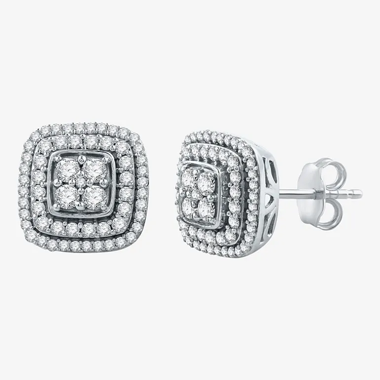 1 CT. T.W. Natural White Diamond Sterling Silver 11.7mm Stud Earrings