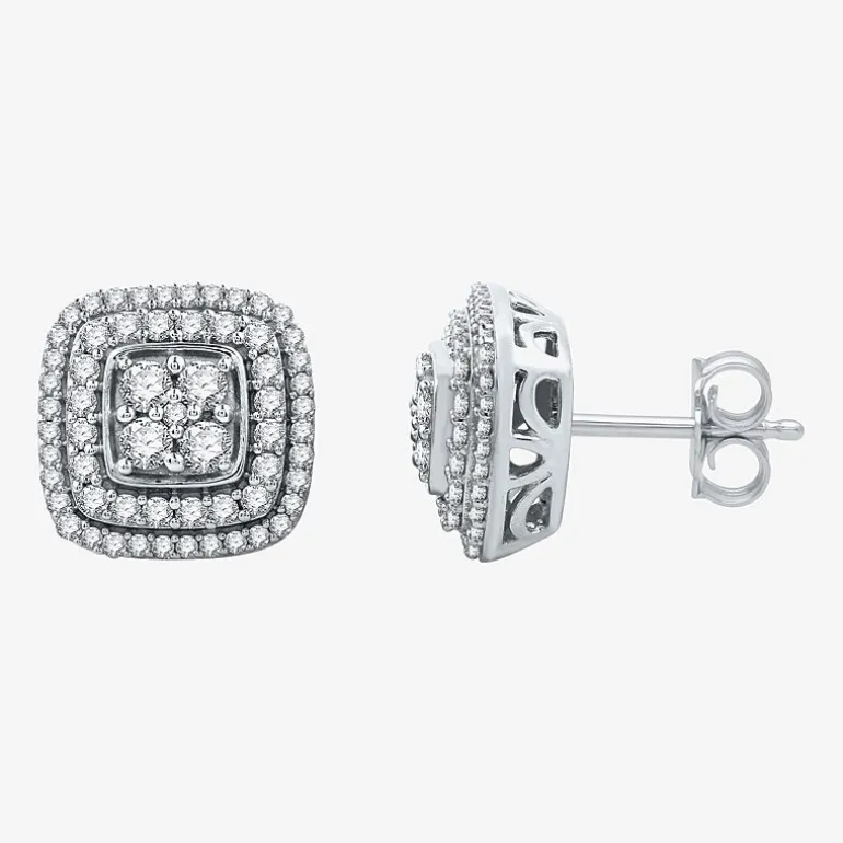 1 CT. T.W. Natural White Diamond Sterling Silver 11.7mm Stud Earrings