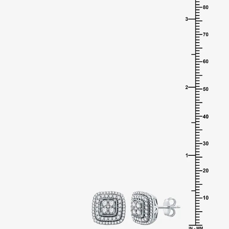 1 CT. T.W. Natural White Diamond Sterling Silver 11.7mm Stud Earrings