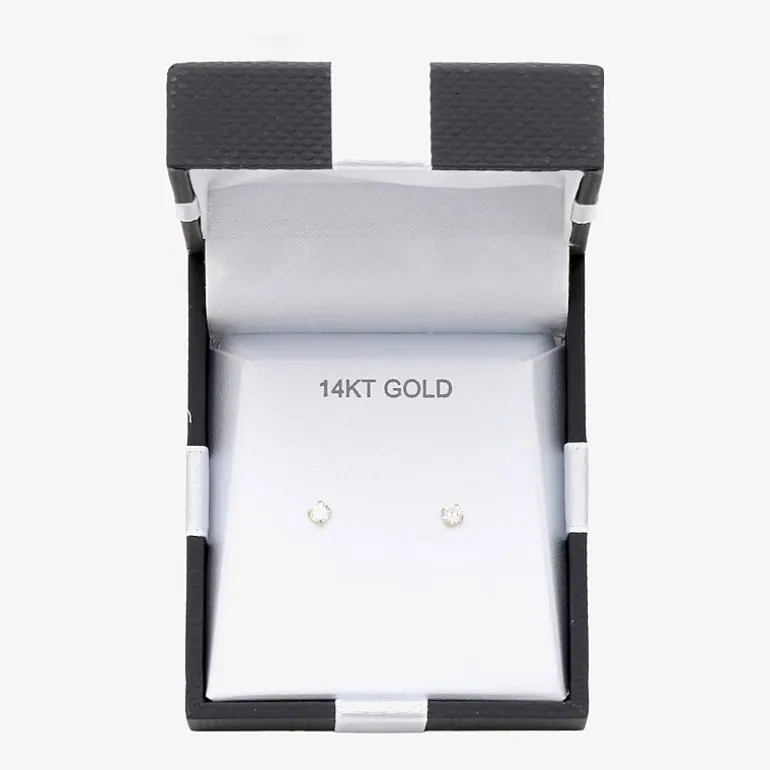 Cubic Zirconia 14K Gold 3mm Round Stud Earrings