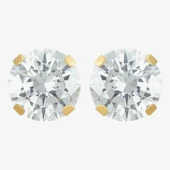 Cubic Zirconia 14K Gold 6mm Round Stud Earrings