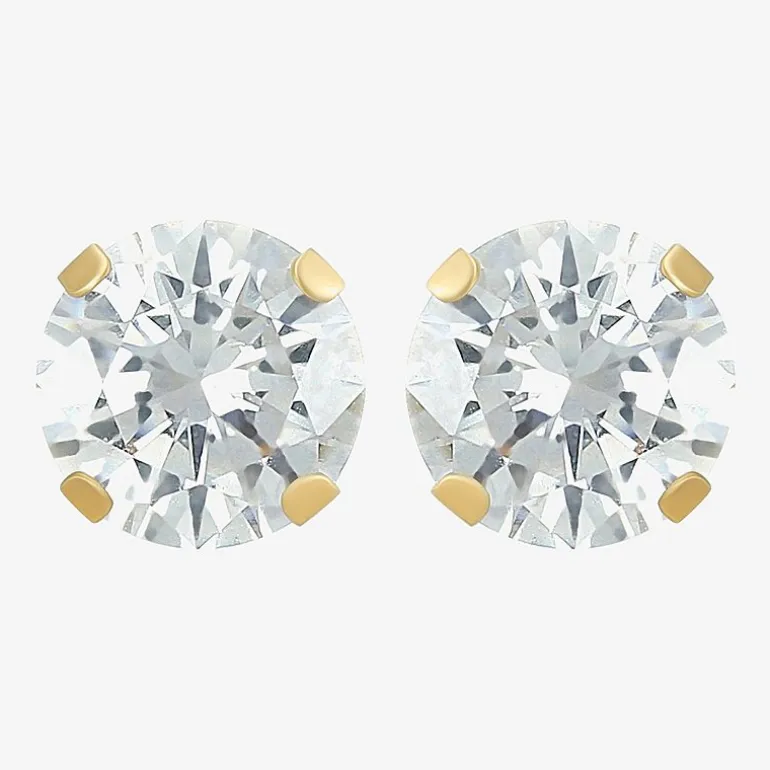 Cubic Zirconia 14K Gold 6mm Round Stud Earrings