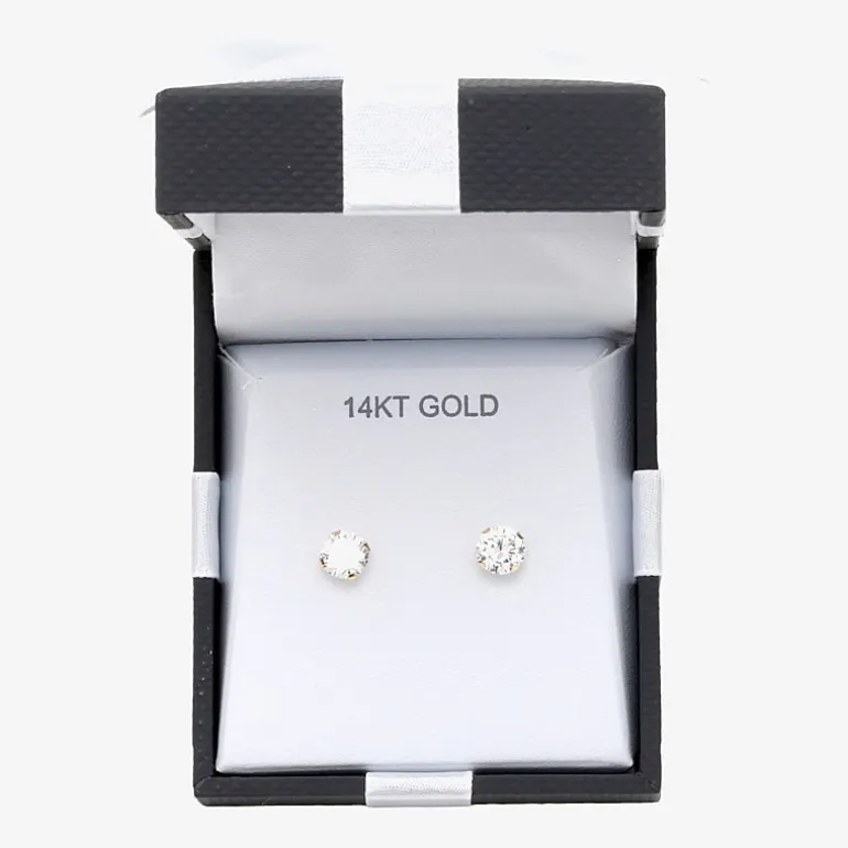 Cubic Zirconia 14K Gold 6mm Round Stud Earrings