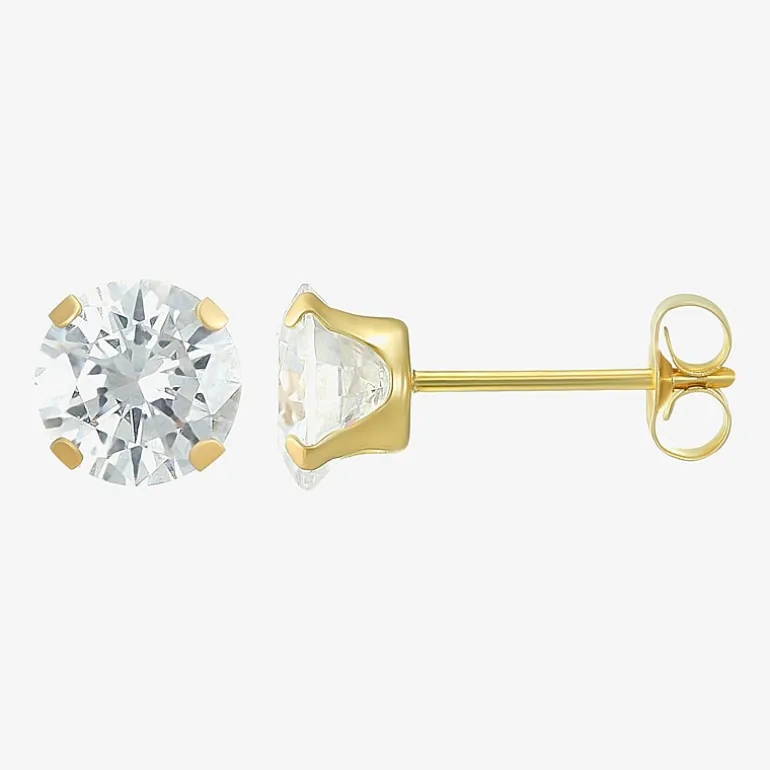 Cubic Zirconia 14K Gold 6mm Round Stud Earrings
