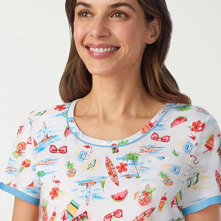 Cuddl Duds Womens Short Sleeve 2-pc. Pajama Set
