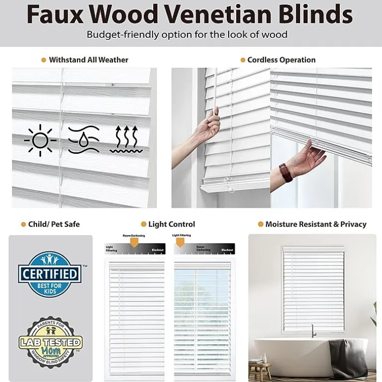 Cut-to-Width 2" Cordless Faux-Wood Blinds