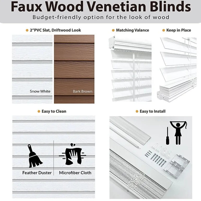 Cut-to-Width 2" Cordless Faux-Wood Blinds