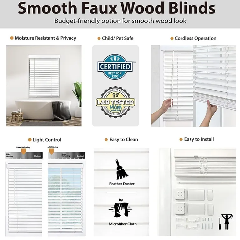 Cut-to-Width 2" Cordless Faux-Wood Blinds
