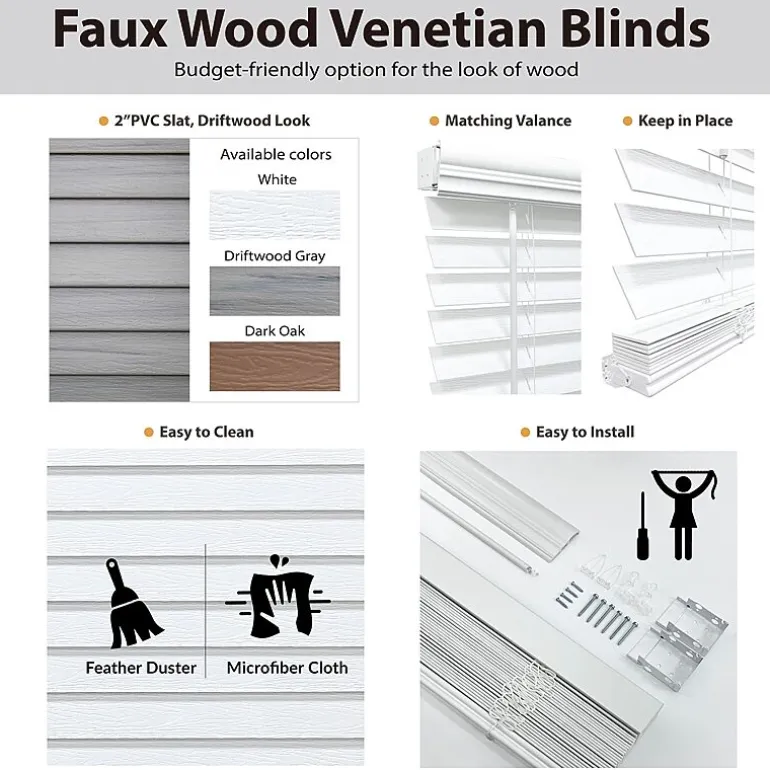 Cut-to-Width 2" Cordless Faux-Wood Blinds