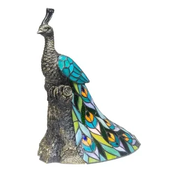 Dale Tiffany 15.5" Turquoise Kingsley Tiffany Peacock Glass Table Lamp